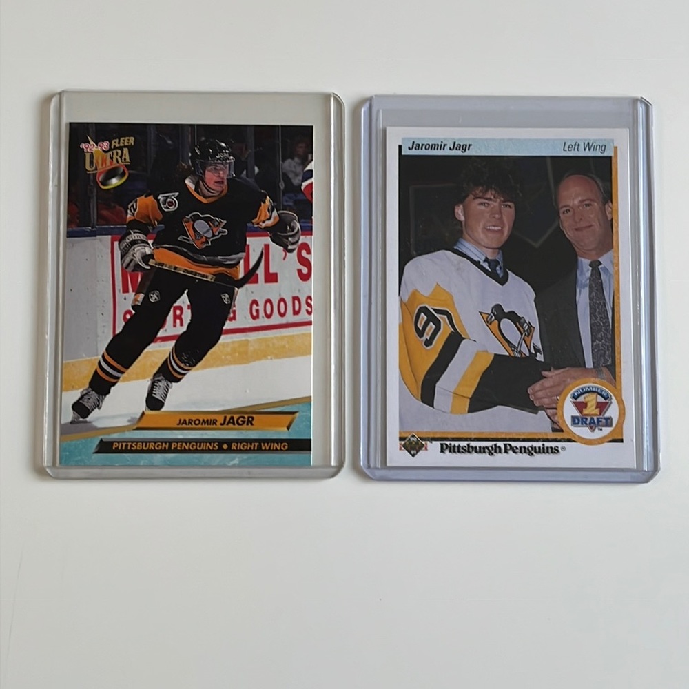 2 CARD LOT Jaromir Jagr 90-91 Upper Deck Rookie Card # 1 Draft / 92-93 Fleer